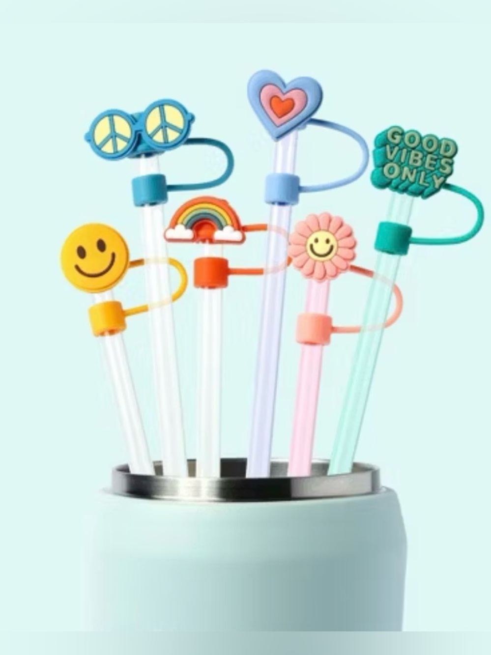 NEW!  Good Vibes ONLY Straw Toppers Set (6 Pieces)- NWT